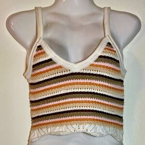 Full Tilt White and Tan Ruffled Crop Top